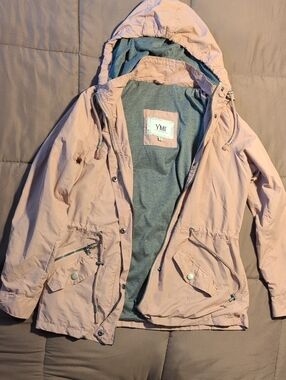 YMI Pink Hooded Anorak Rain Jacket with Gray Lining